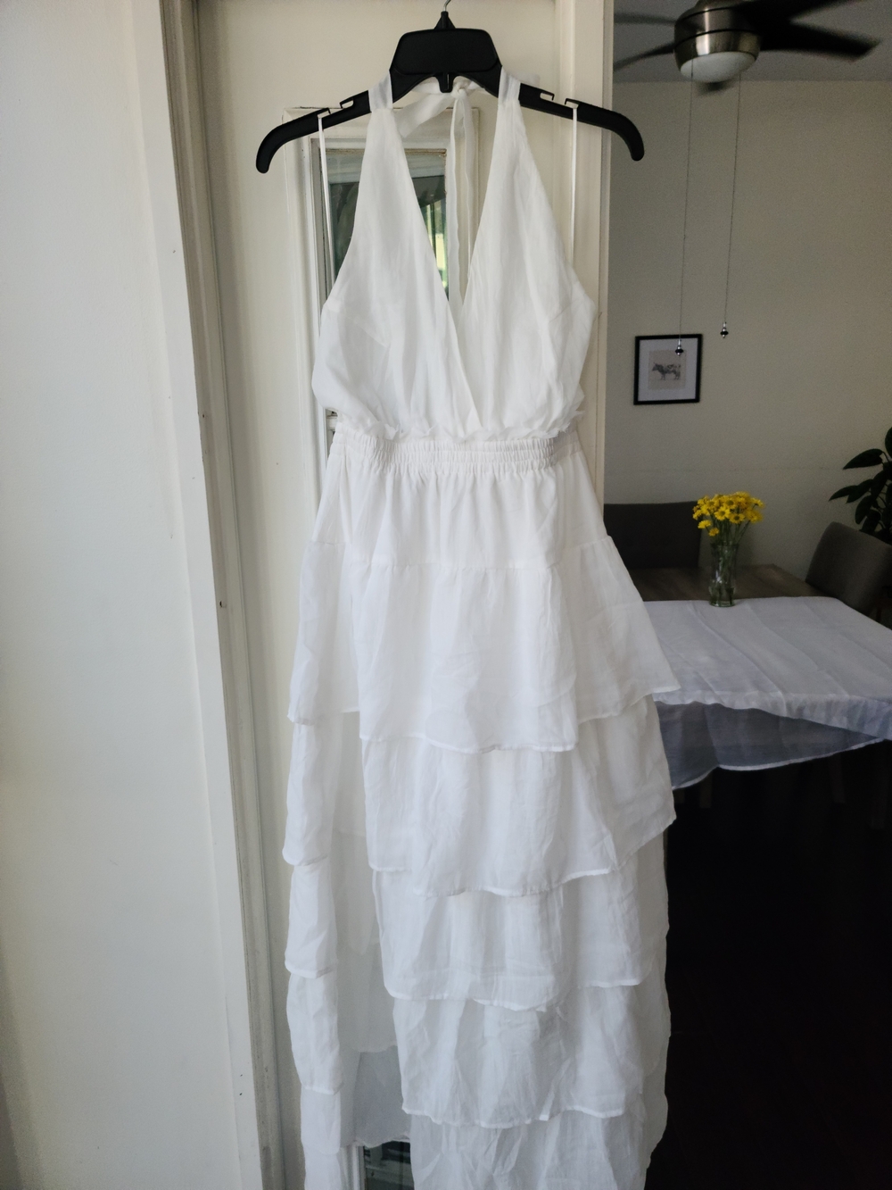 Fiesta White Halter Tiered Ruffle Wedding Dress